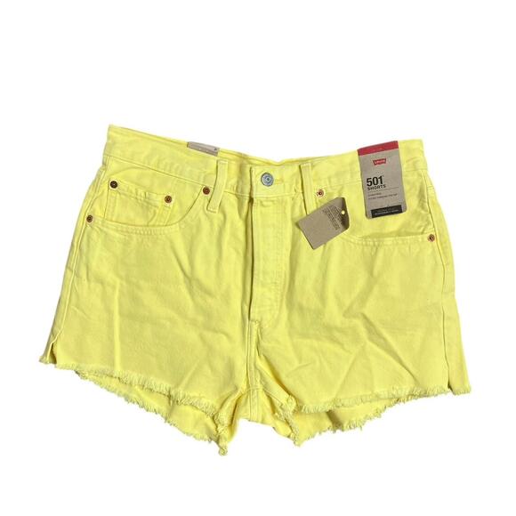 Levis 501 Jeans 31 Button Fly Raw Hem Yellow High Rise Denim Jean - Picture 2 of 10